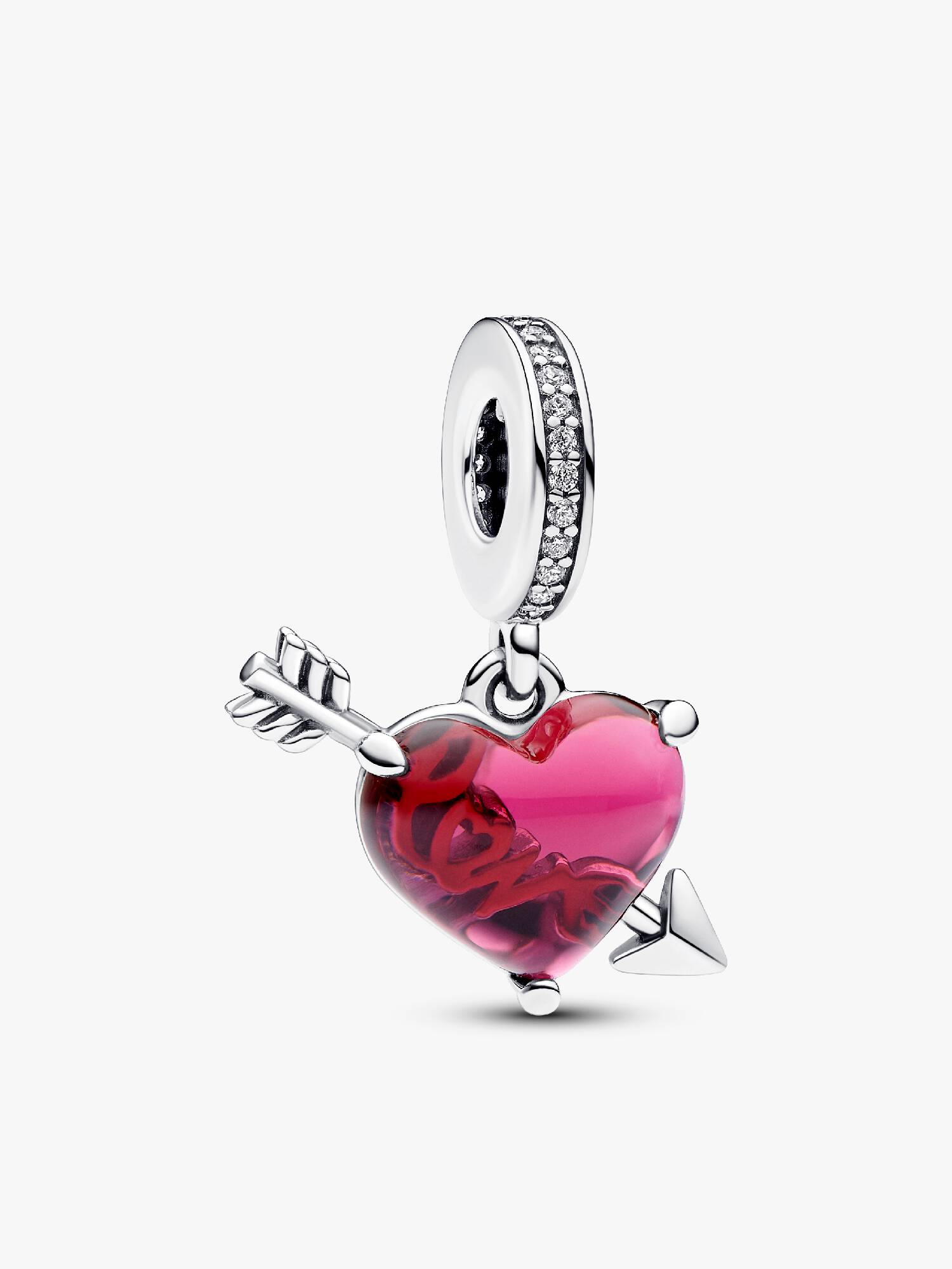 Rotes Herz & Pfeil Murano-Glas Charm-Anhänger