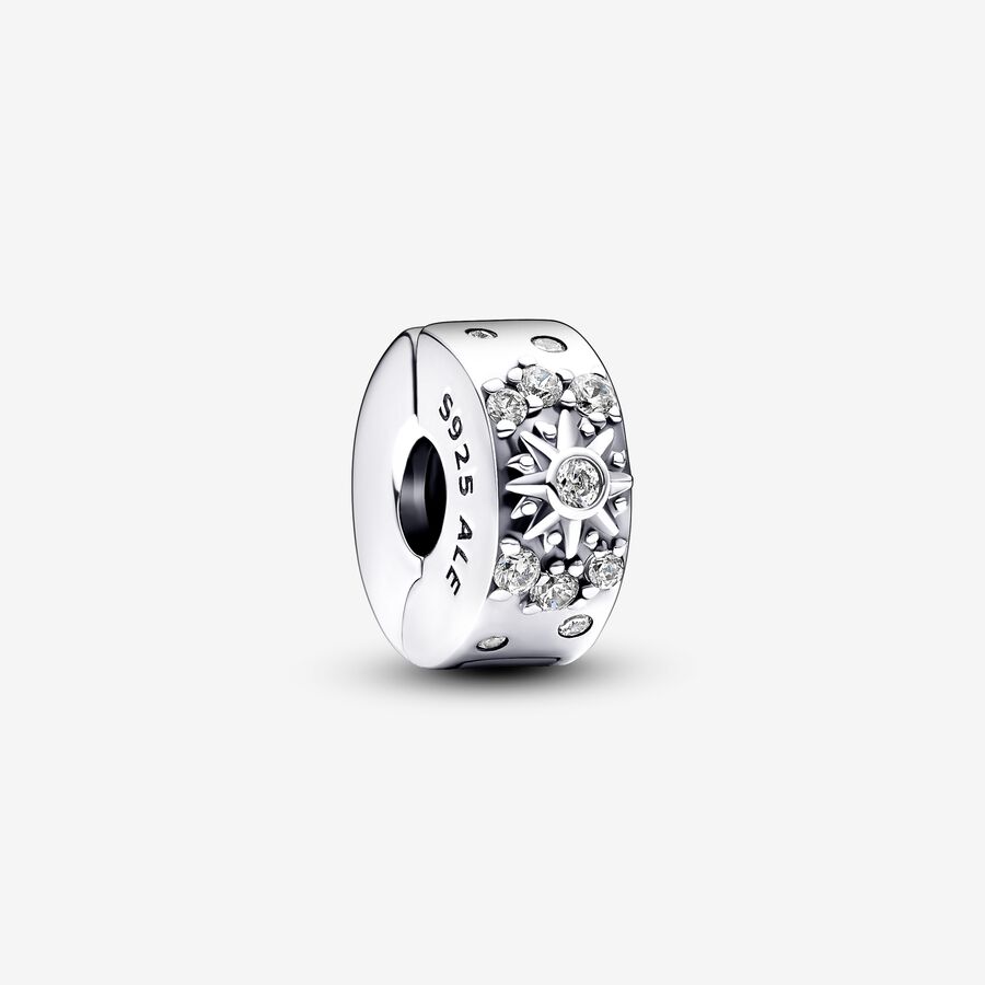 Sun moon sterling silver clip with clear cubic zirconia and silicone grip image number 0