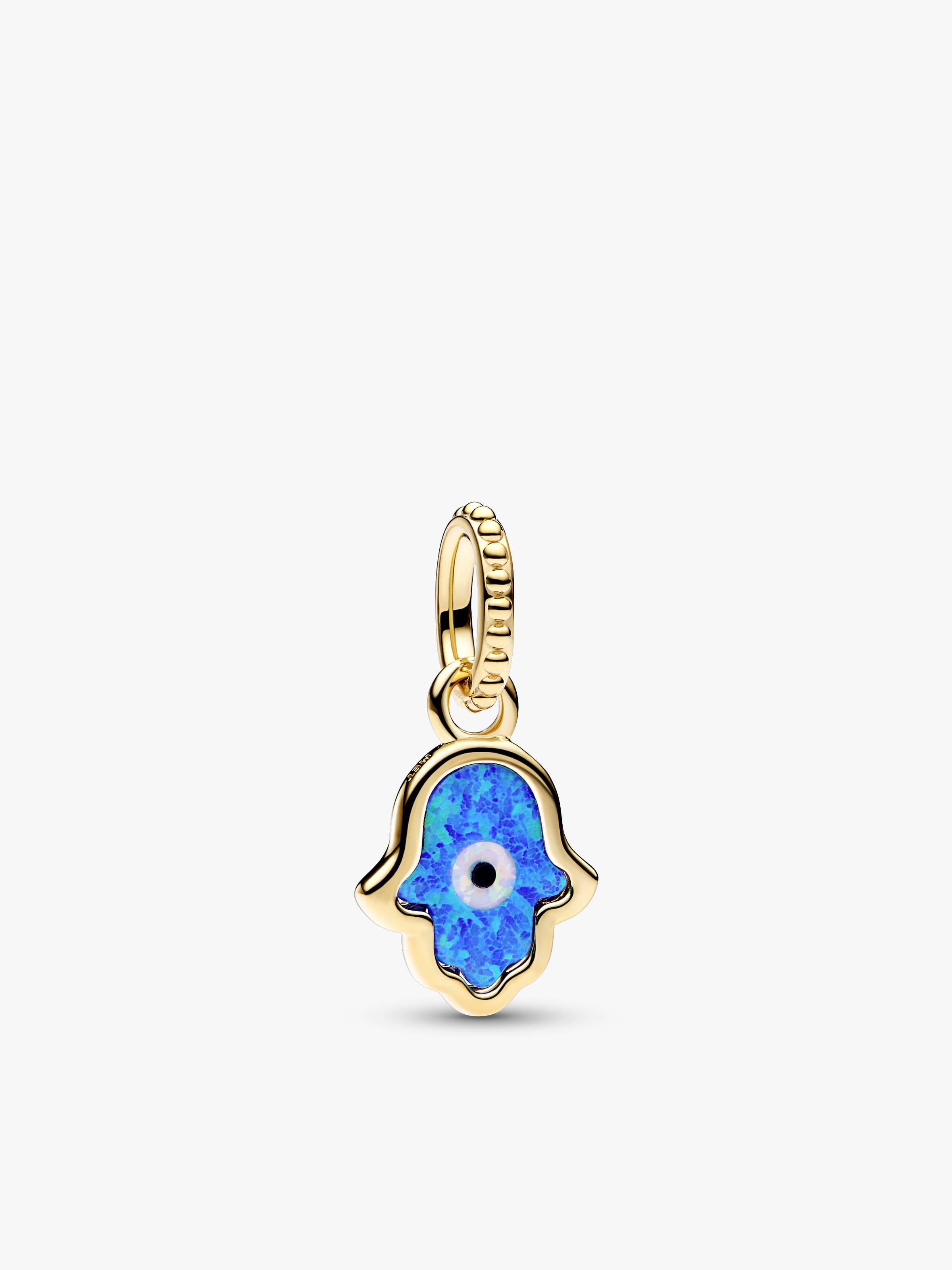Schillernde Blaue Hand der Fatima Charm-Anhänger