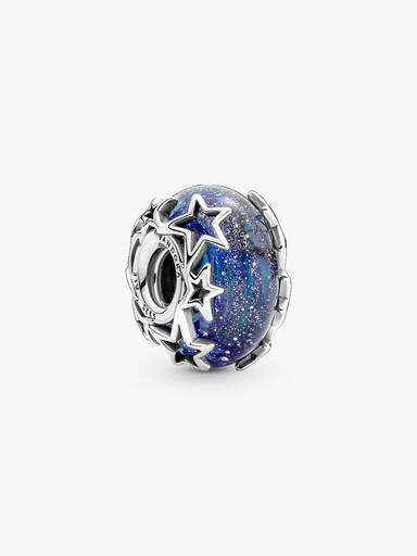 Charm in vetro di Murano Galassia blu e stelle