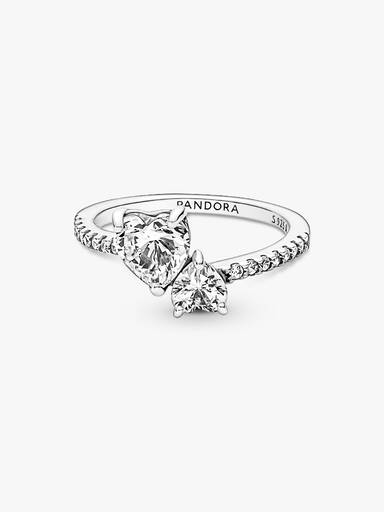Bague Scintillante Cœur Double