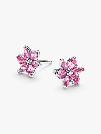 Clous d’Oreilles Fleur Rose Scintillante Herbier