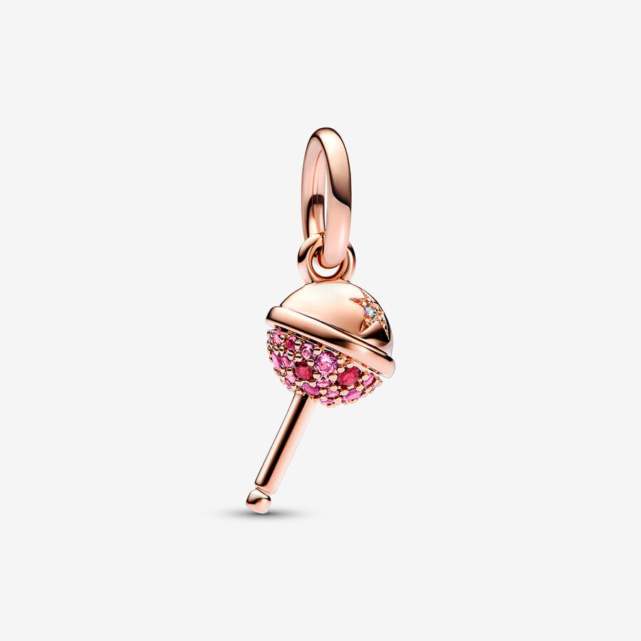 Lollipop 14k rose gold-plated dangle with red cubic zirconia, phlox pink crystal and aurora borelalis cubic zirconia image number 0