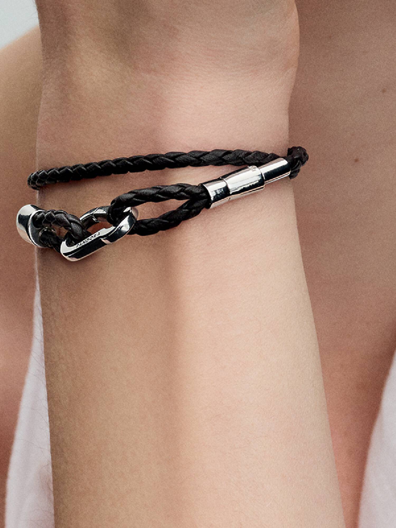 Pandora Moments Braunes Geflochtenes Doppeltes Lederarmband-Set