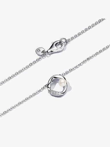 Cerchio Linea Sinuosa con Perla d'Acqua Dolce Coltivata e Pavè