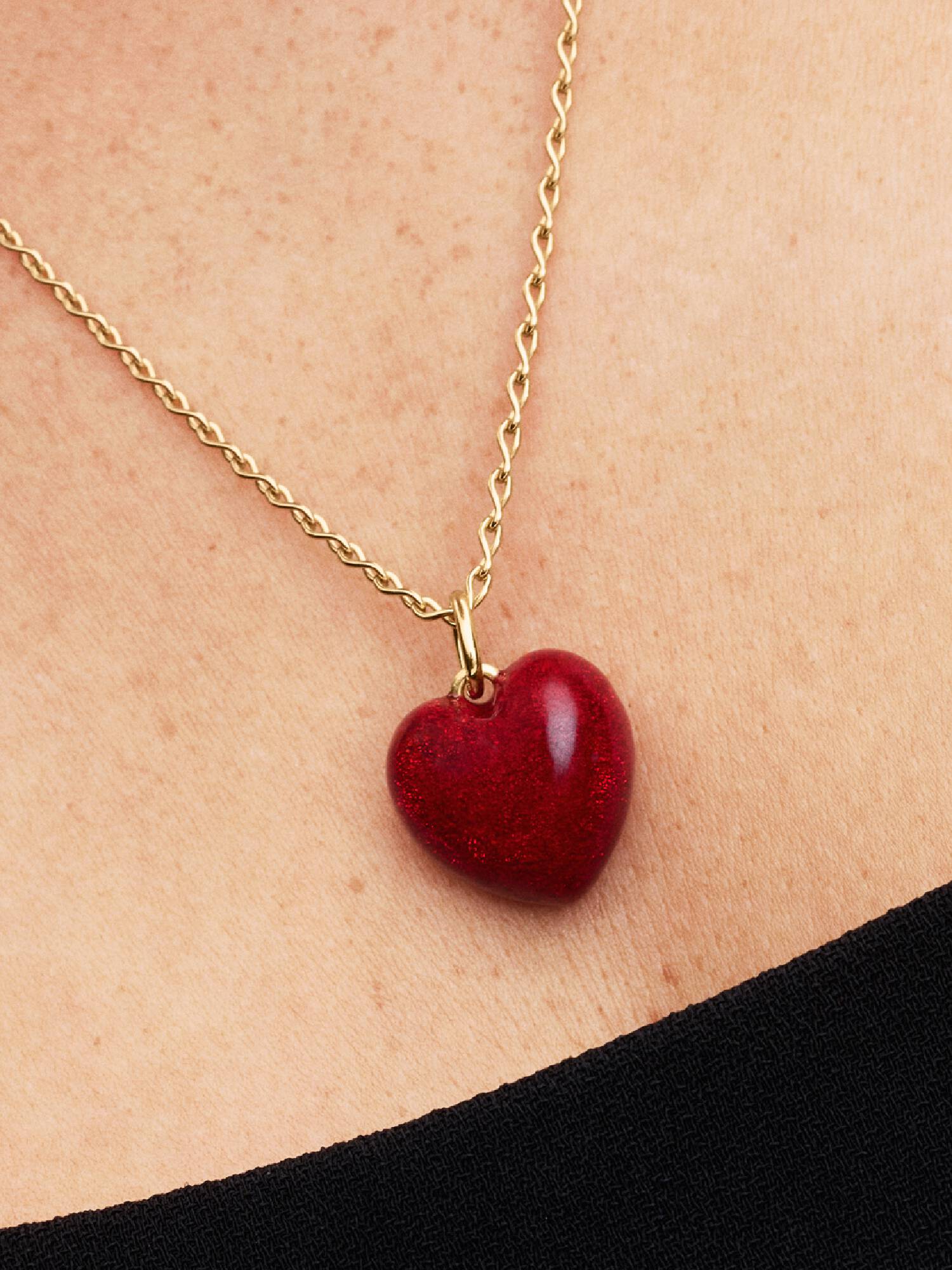 Rotes Rundliches Herz Charm-Anhänger