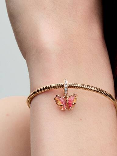 Charm Pendant Papillon en Verre de Murano Rose & Jaune