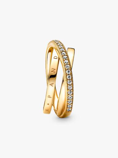 Anello con tripla fascia intrecciata e pavé