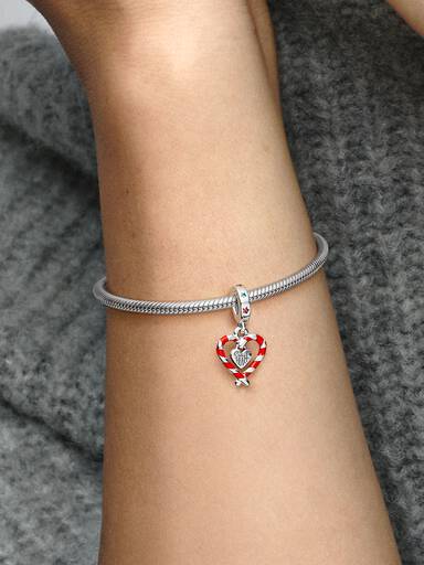 Charm Pendant Double Cœur de Noël Sucre d’Orge
