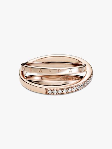 Anello con tripla fascia intrecciata e pavé
