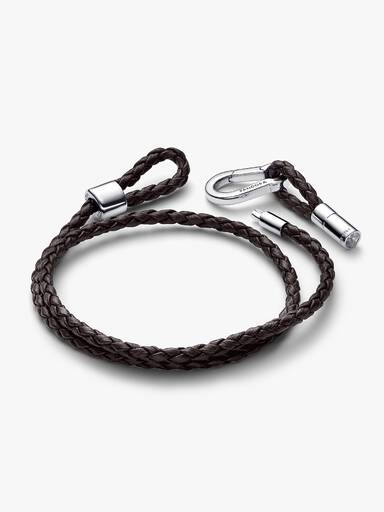 Bracciale in Pelle Marrone Doppio con Chiusura a Moschettone Regolabile