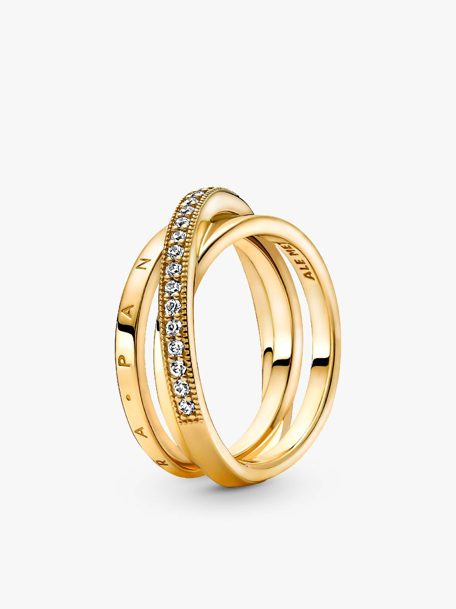 Anello con tripla fascia intrecciata e pavé