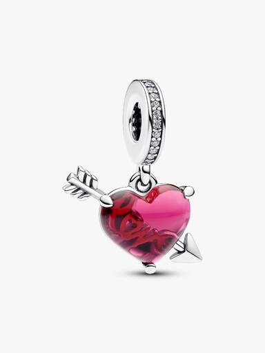 Rotes Herz & Pfeil Murano-Glas Charm-Anhänger