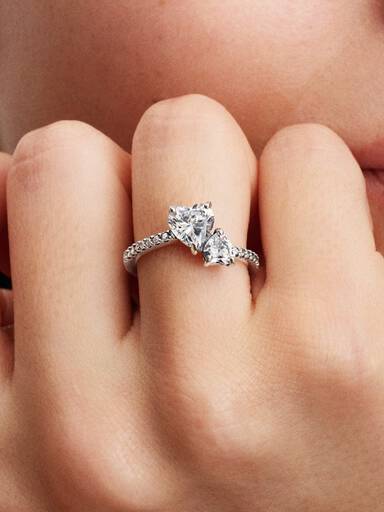 Bague Scintillante Cœur Double