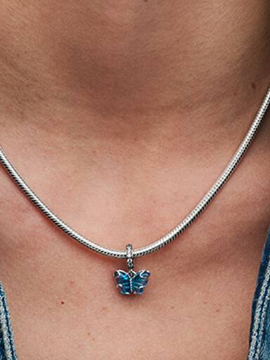 Charm Pendant Papillon en Verre de Murano Bleu