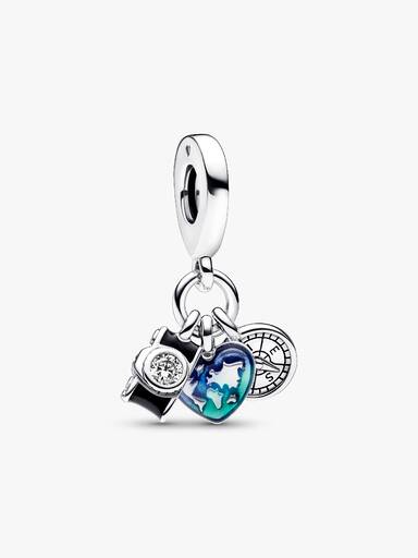 Kamera, Herz & Kompass Dreifacher Charm-Anhänger