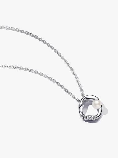 Cerchio Linea Sinuosa con Perla d'Acqua Dolce Coltivata e Pavè