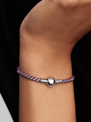 Lilafarbene Kordel Kastenkette Armband