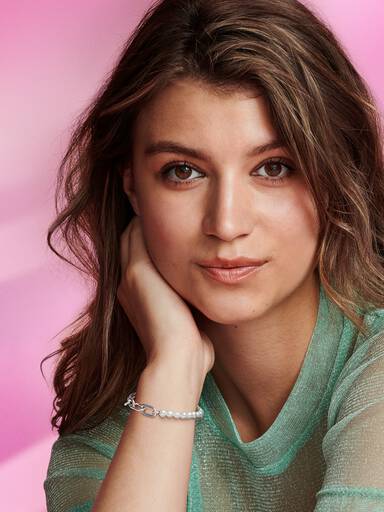Bracciale maglia link con perle coltivate d’acqua dolce trattate Pandora ME
