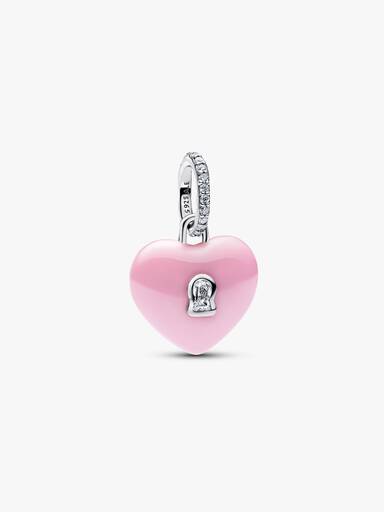 Charm pendente Lucchetto a cuore in ceramica rosa
