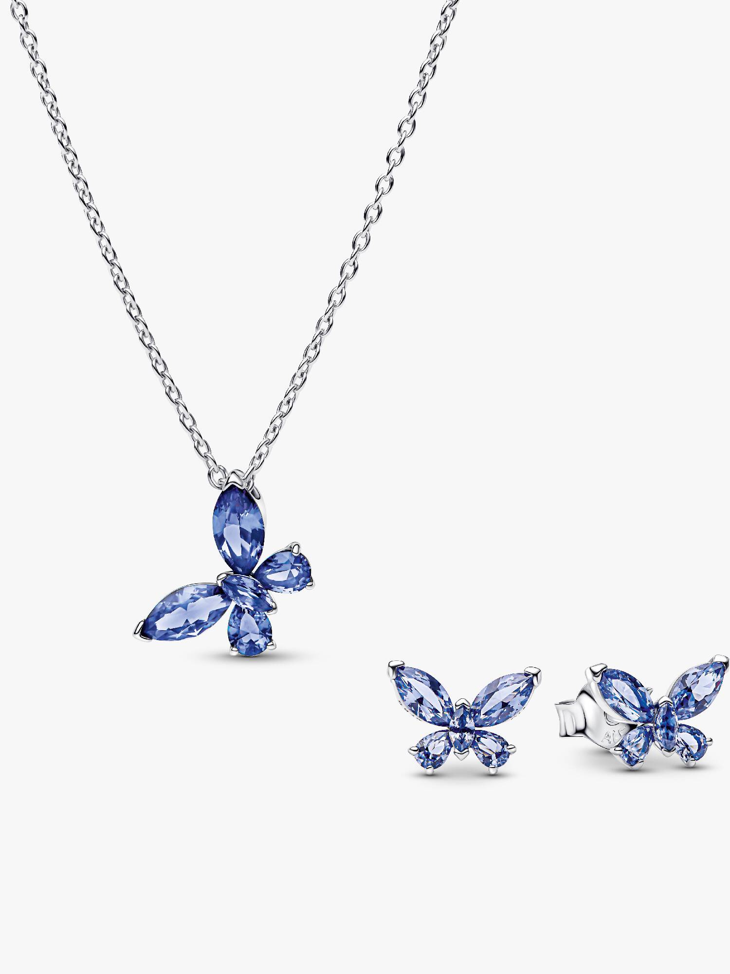 Coffret Collier et Boucles d'Oreilles Papillon Bleu Hiver