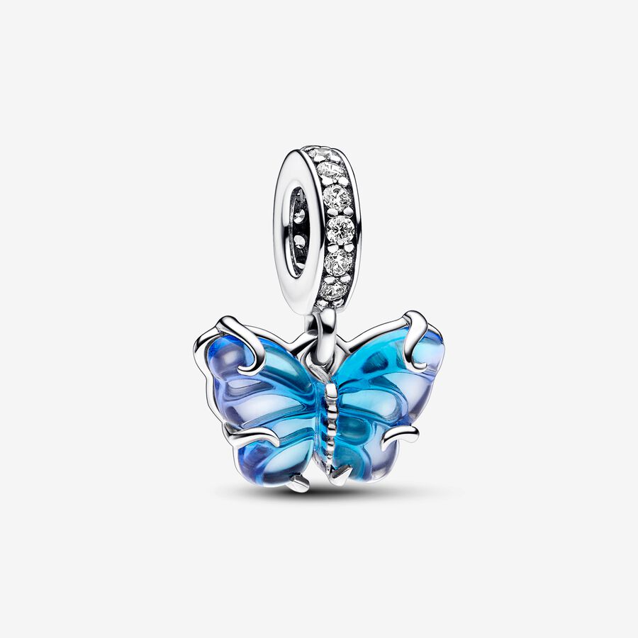 Blauer Murano-Glas Schmetterling Charm-Anhänger image number 0