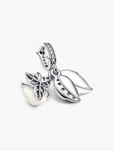 Wei��e Blühende Rose Doppelter Charm-Anhänger