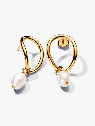 Boucles d’Oreilles Cercle de Forme Organique & Perle de Culture d'Eau Douce Traitée