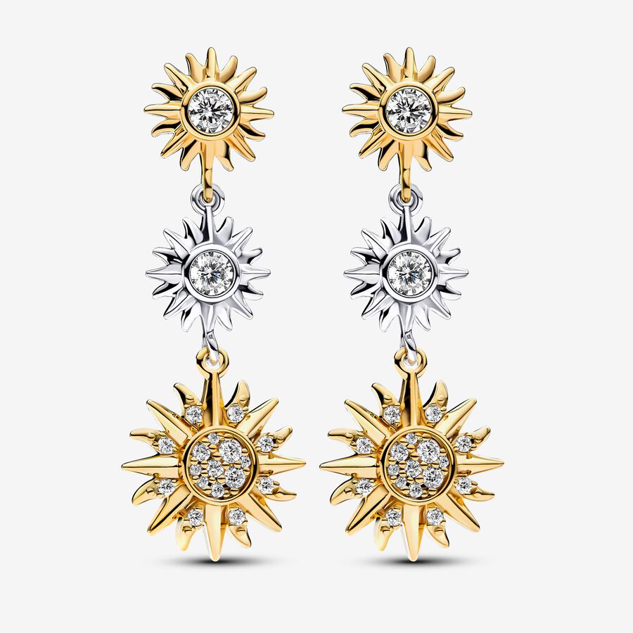 Sun sterling silver and 14k gold-plated drop earrings with clear cubic zirconia image number 0