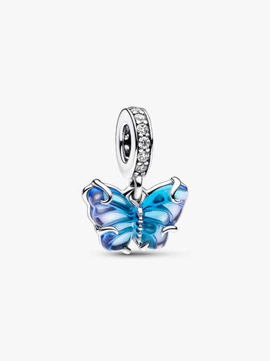 Charm Pendant Papillon en Verre de Murano Bleu