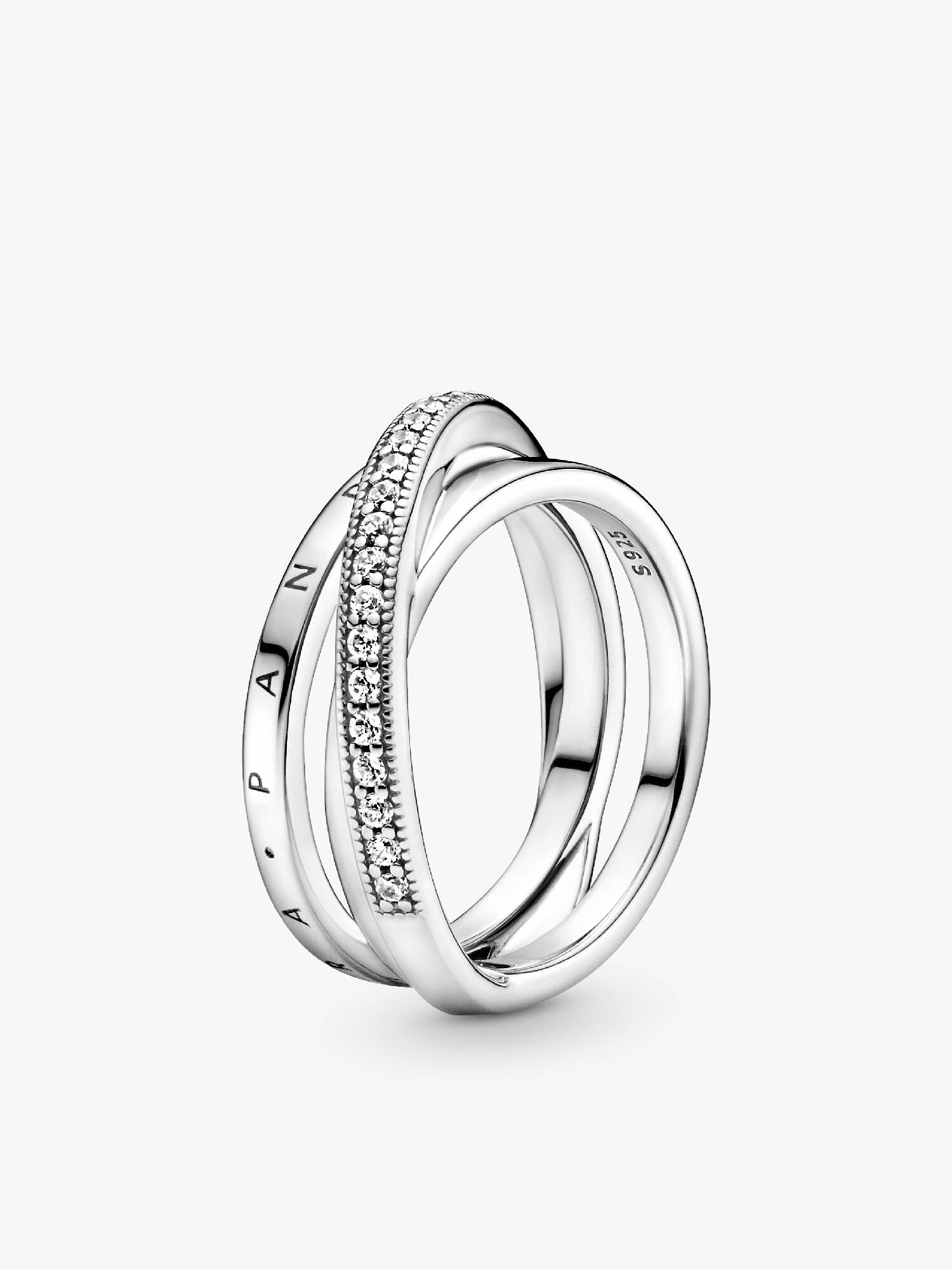 Anello con tripla fascia intrecciata e pavé