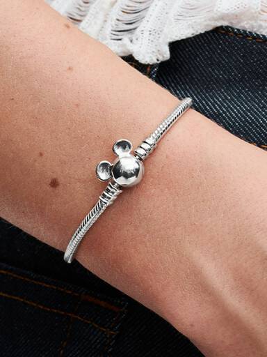 Disney, bracciale Moments con maglia snake e chiusura Mickey Mouse