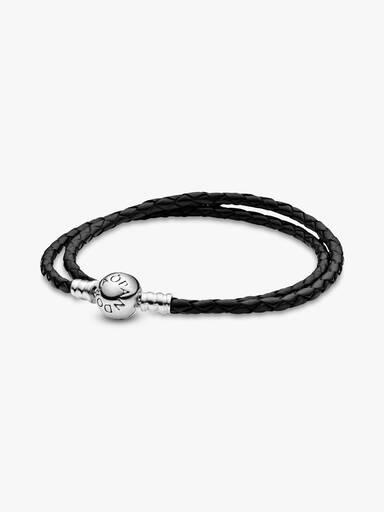 Doppeltes schwarzes Lederarmband