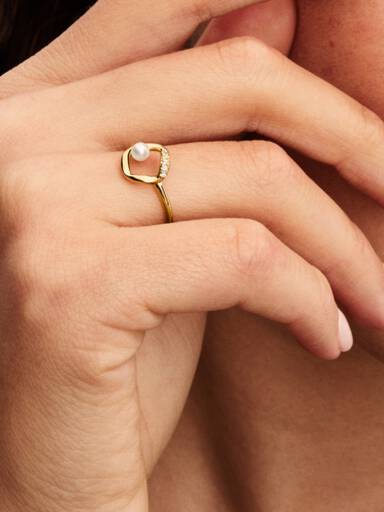 Organisch Geformter Pavé Kreis & Behandelte Süßwasserzuchtperle Ring