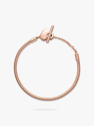 Bracciale Pandora Moments con maglia snake, cuore e barretta a T