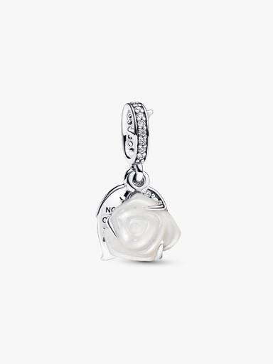 Weiße Blühende Rose Doppelter Charm-Anhänger