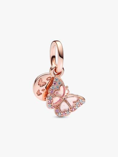 Charm Pendant Double Papillon Rose & Citation