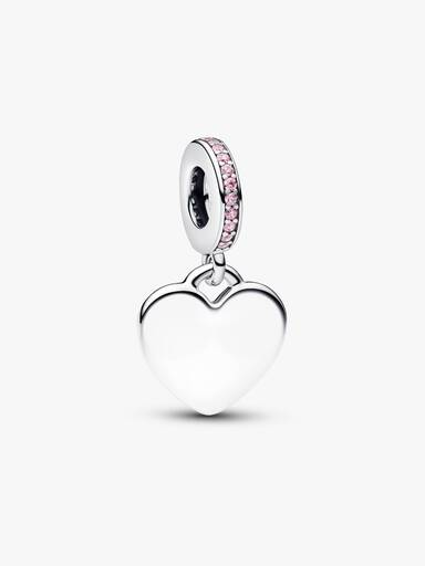 Gravierbares Herz Rosafarbener Stein Charm-Anhänger