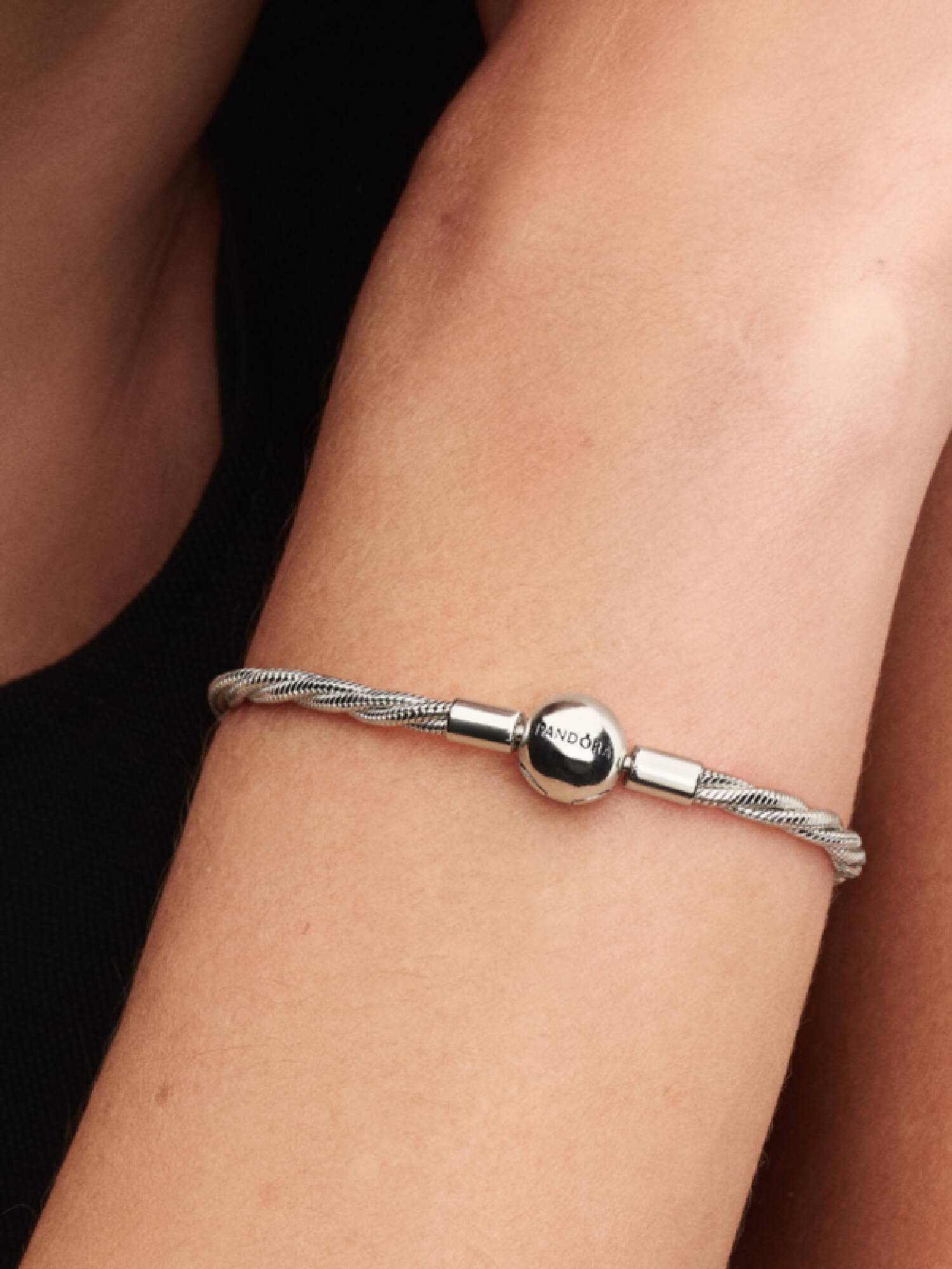 Bracelet Maille Serpent Torsadée Fermoir Pandora Rond