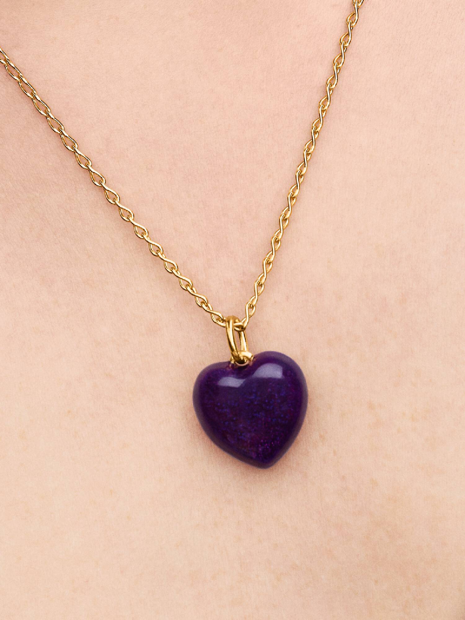 Charm Pendant Cœur Tridimensionnel Violet