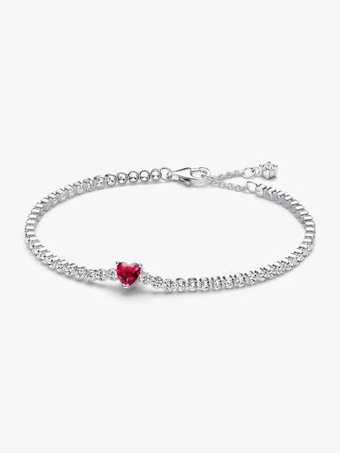 Bracciale tennis scintillante con cuore rosso