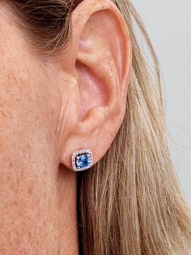 Funkelnder Quadratischer Blauer Strahlenkranz Ohrringe