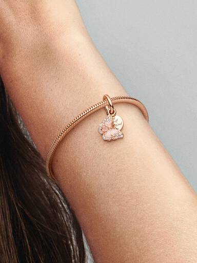 Charm Pendant Double Papillon Rose & Citation