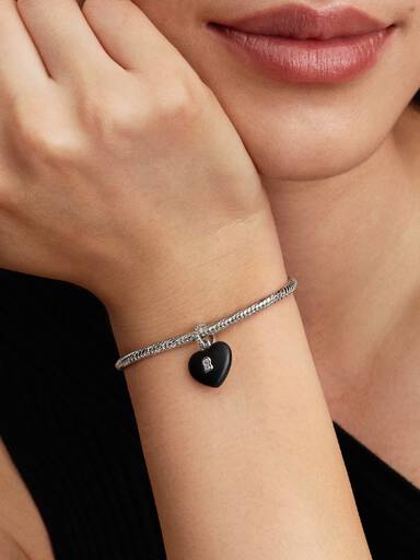 Charm Pendant Cadenas Cœur Céramique Noire Mate