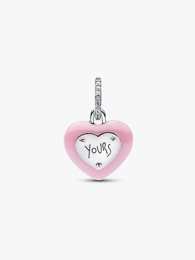 Charm pendente Lucchetto a cuore in ceramica rosa
