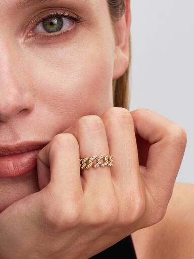 Bague Maille Cubaine Pavée