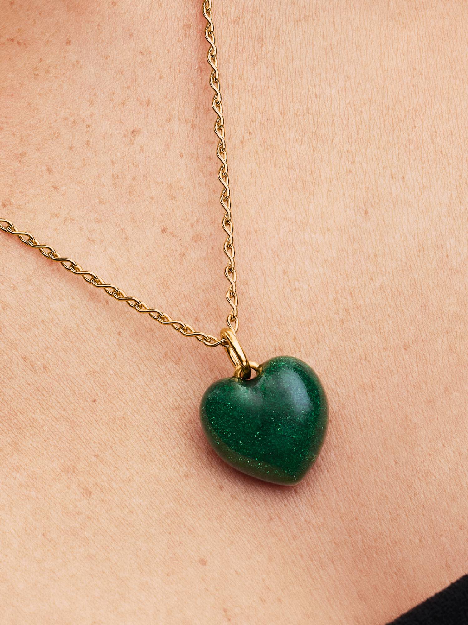 Charm Pendant Cœur Tridimensionnel Vert