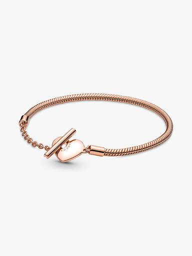 Bracciale Pandora Moments con maglia snake, cuore e barretta a T