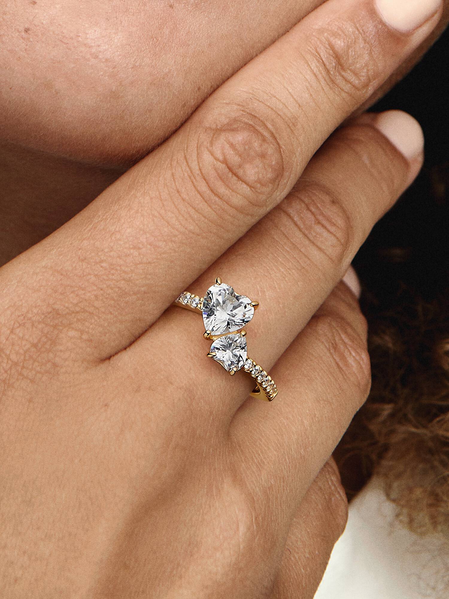 Bague Scintillante Cœur Double
