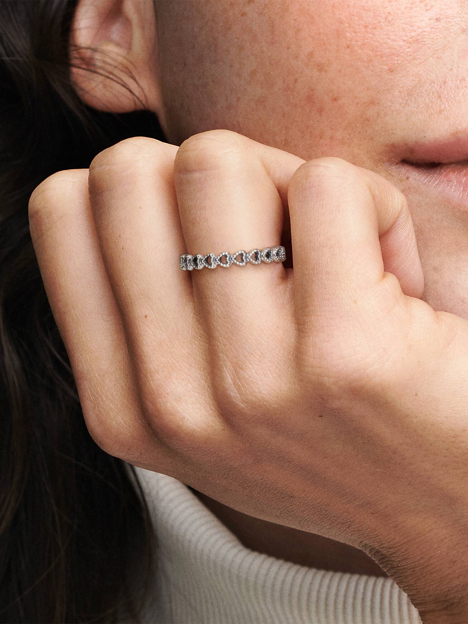 Openwork heart silver ring